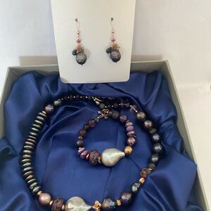Grey Keshi and Blue-Purple Pearl Jewelry Set